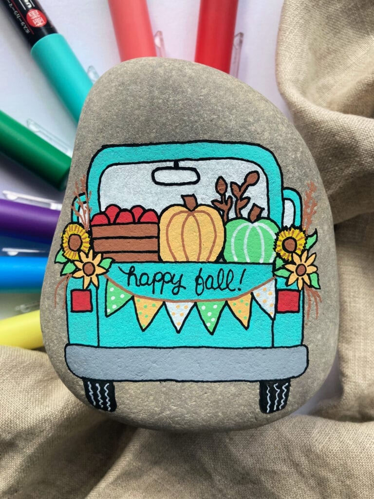 Fall Truck Painted Rock Tutorial