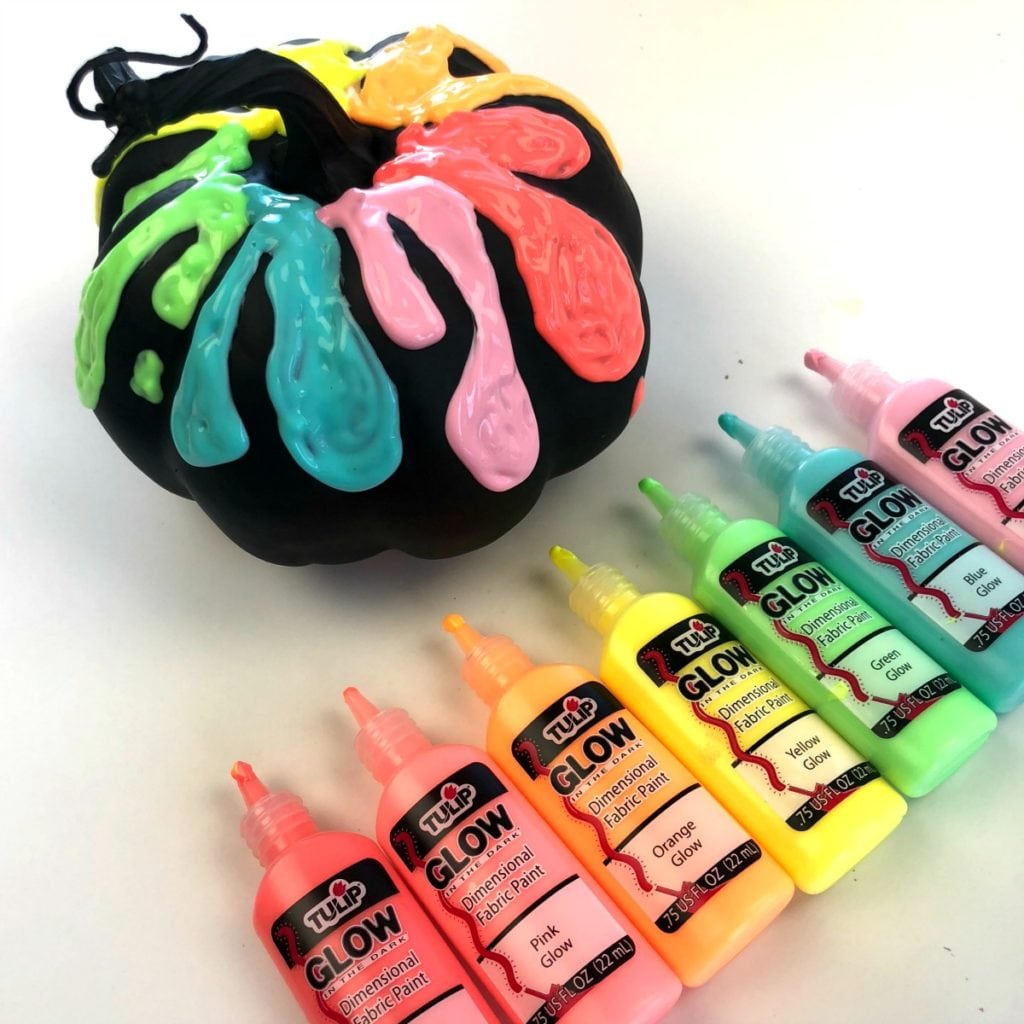black pumpkin painted with glow in the dark puffy paint Glow in the dark pumpkins