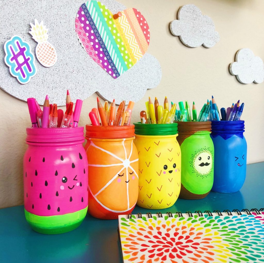 Rainbow Fruit Mason Jar Craft Pen Holder